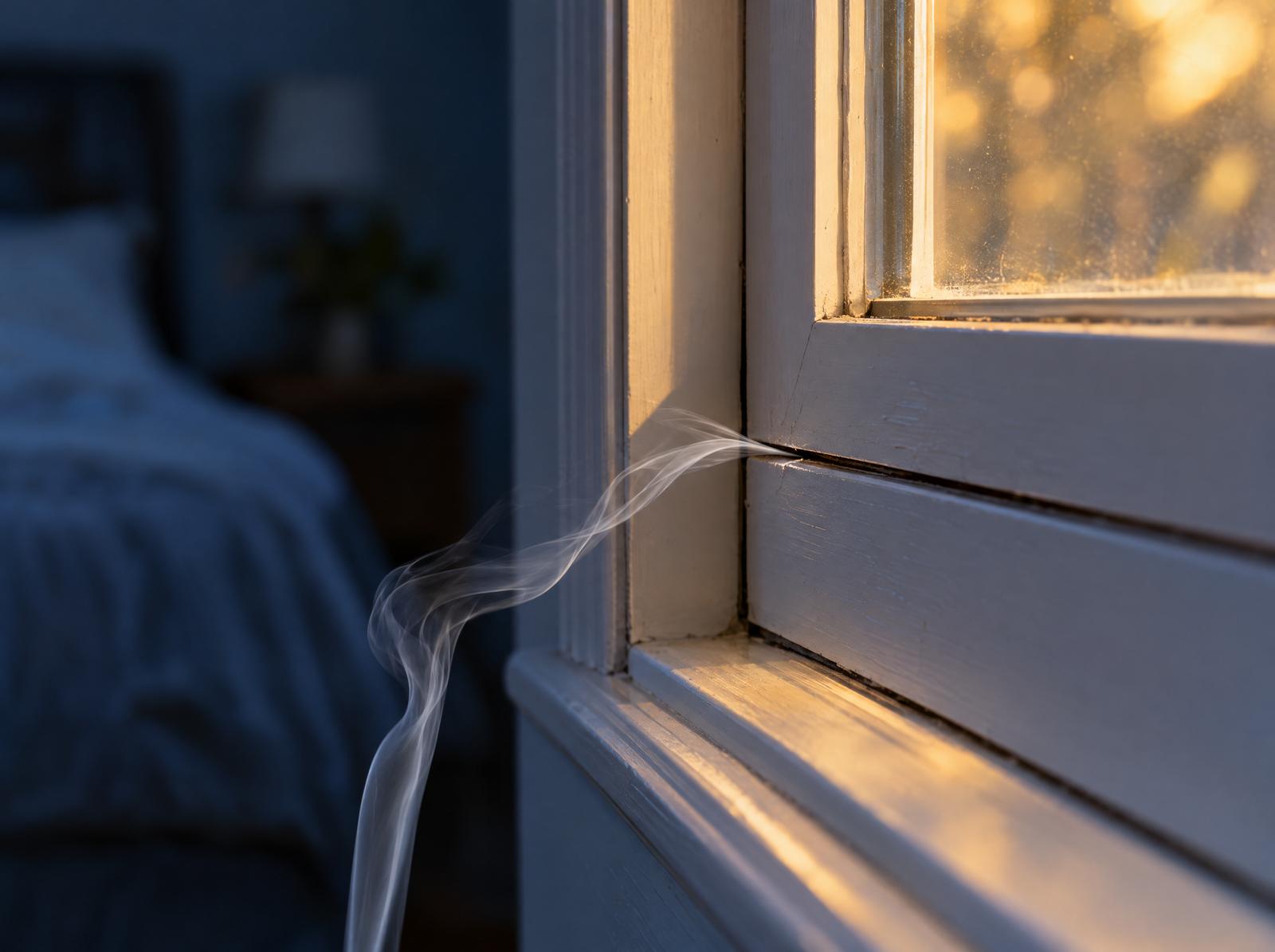 Smoke bending at a window air leak