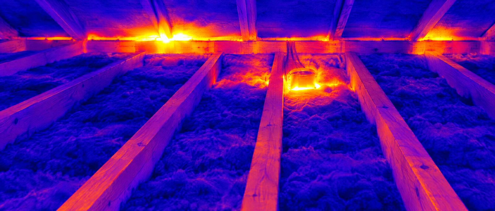 The same attic seen through a thermal camera